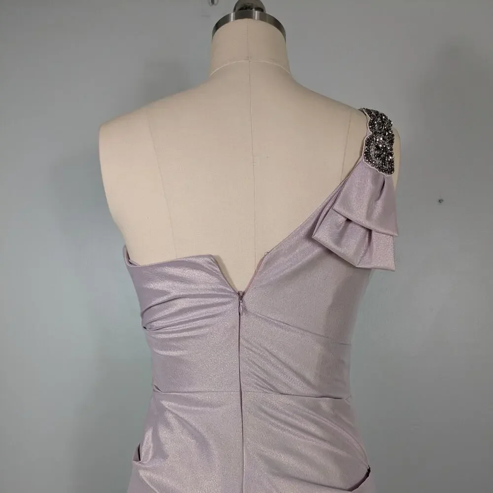 Teri Jon Prom Dress Maxi Gown 6 Purple Rickie Freeman Metallic Shoulder Formal - Picture 6 of 11